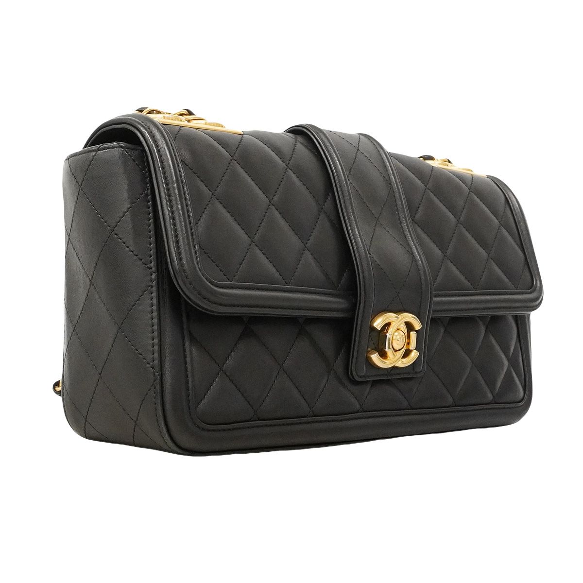 Chanel Shoulder Bag Quilted Lambskin Black Gold — view 2