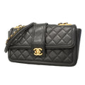 Chanel Shoulder Bag Quilted Lambskin Black Gold