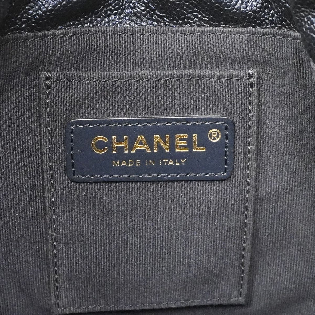 Chanel Handbag Quilted Caviar Leather Navy Gold 2-Way Bag — view 6
