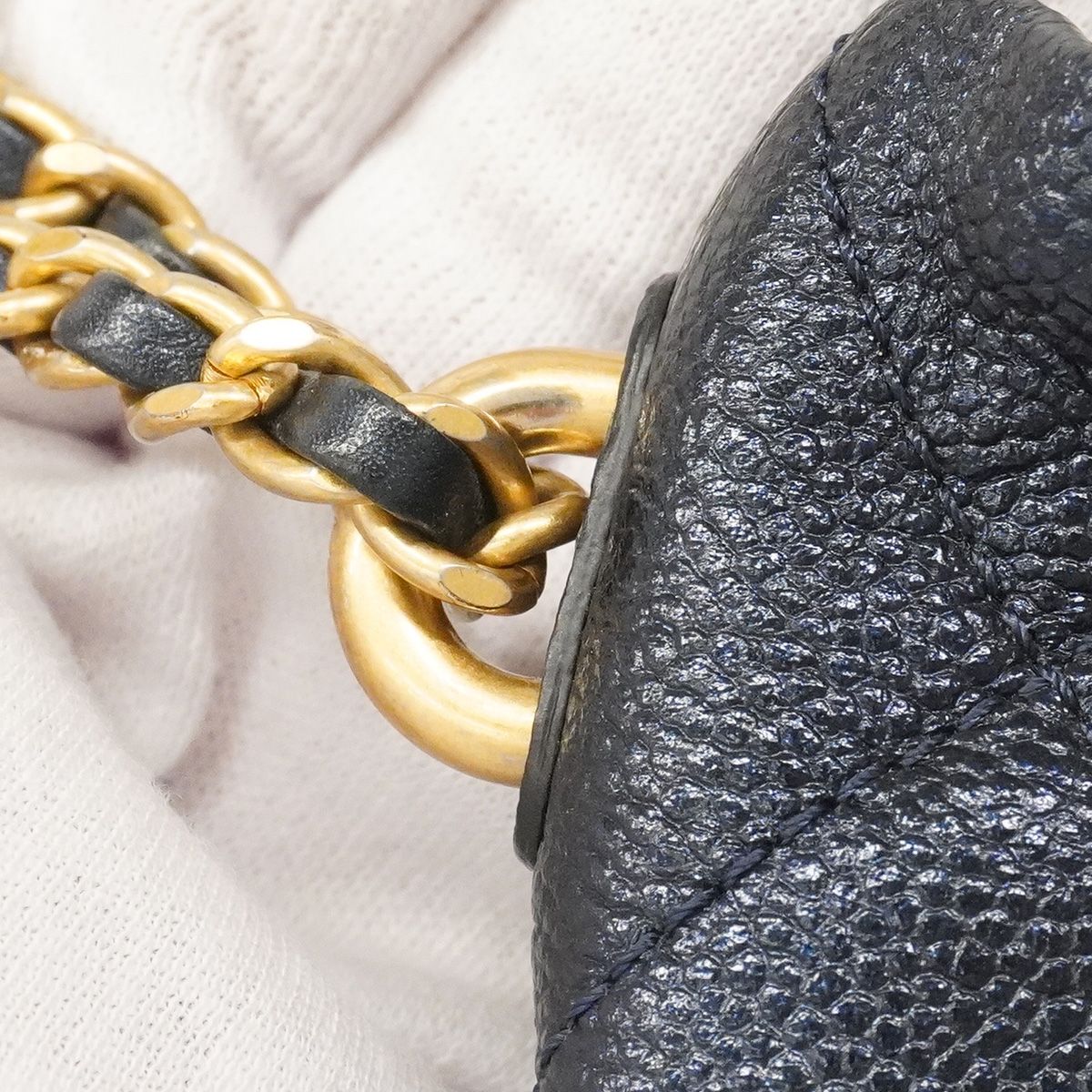 Chanel Handbag Quilted Caviar Leather Navy Gold 2-Way Bag — view 7