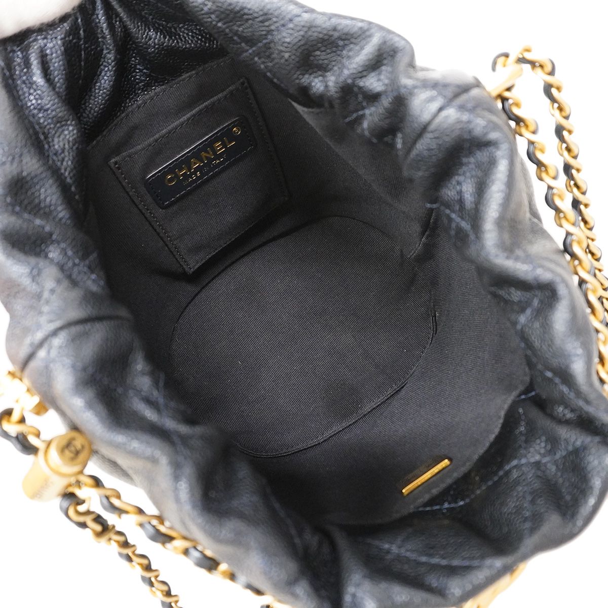 Chanel Handbag Quilted Caviar Leather Navy Gold 2-Way Bag — view 5