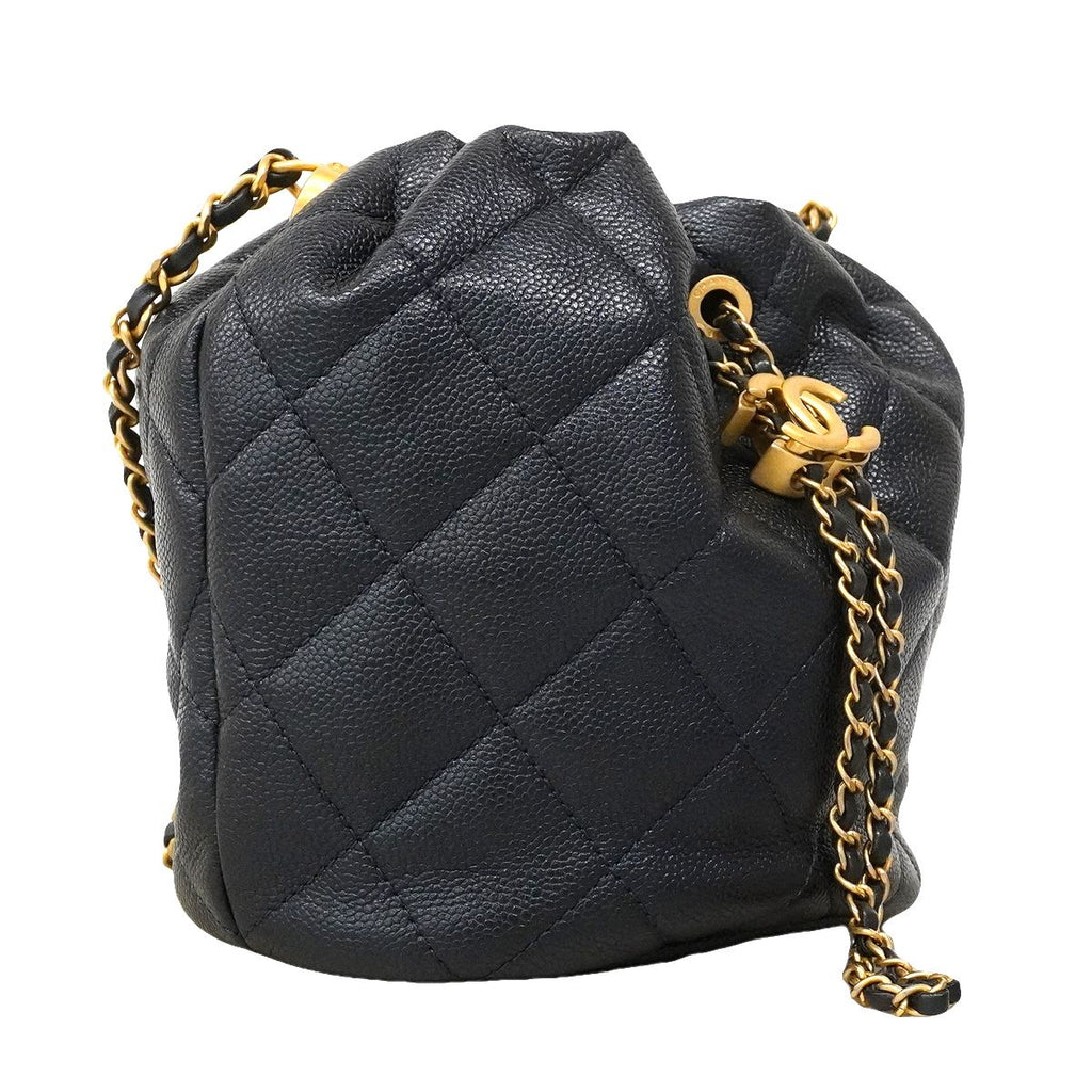 Chanel Handbag Quilted Caviar Leather Navy Gold 2-Way Bag — view 2