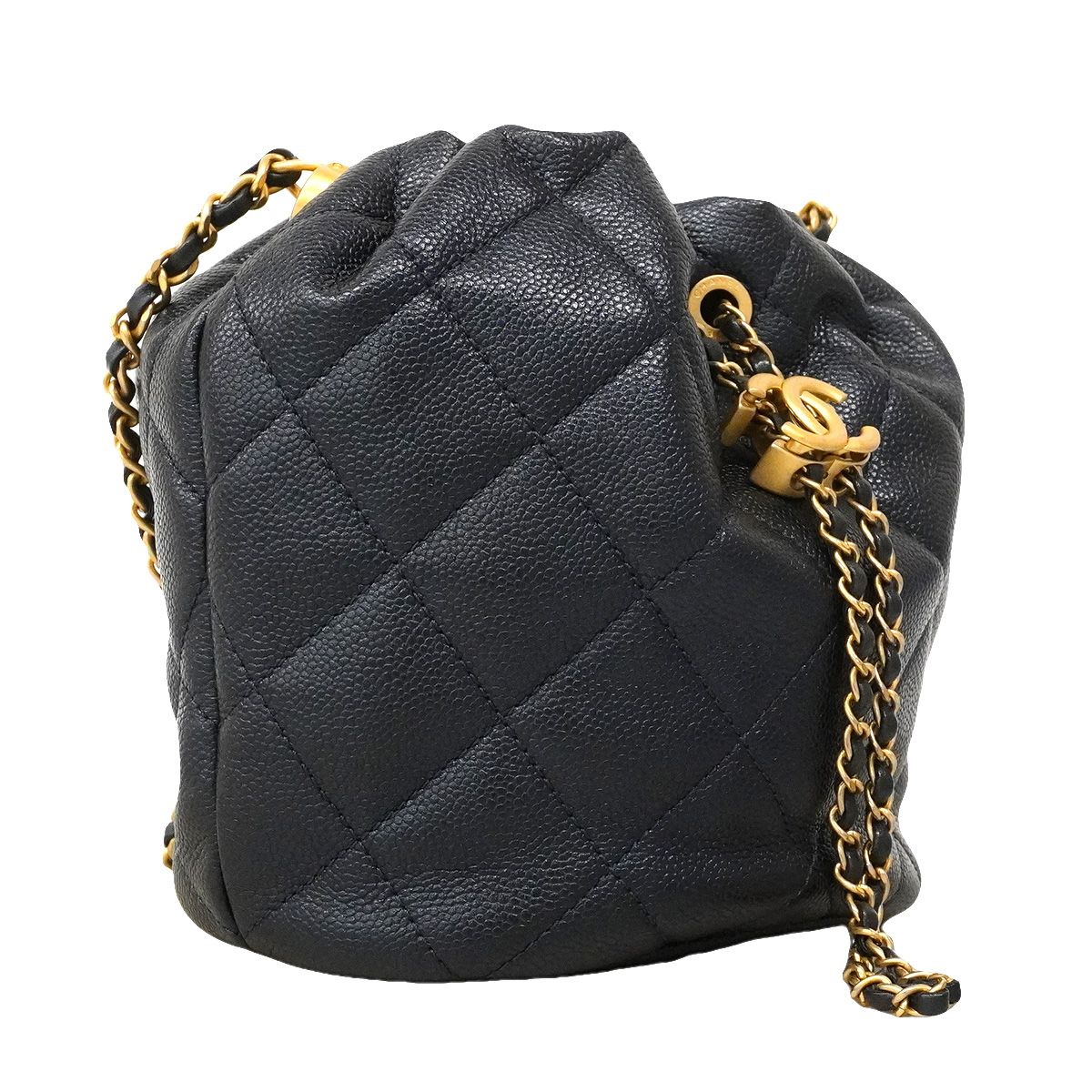 Chanel Handbag Quilted Caviar Leather Navy Gold 2-Way Bag — view 2