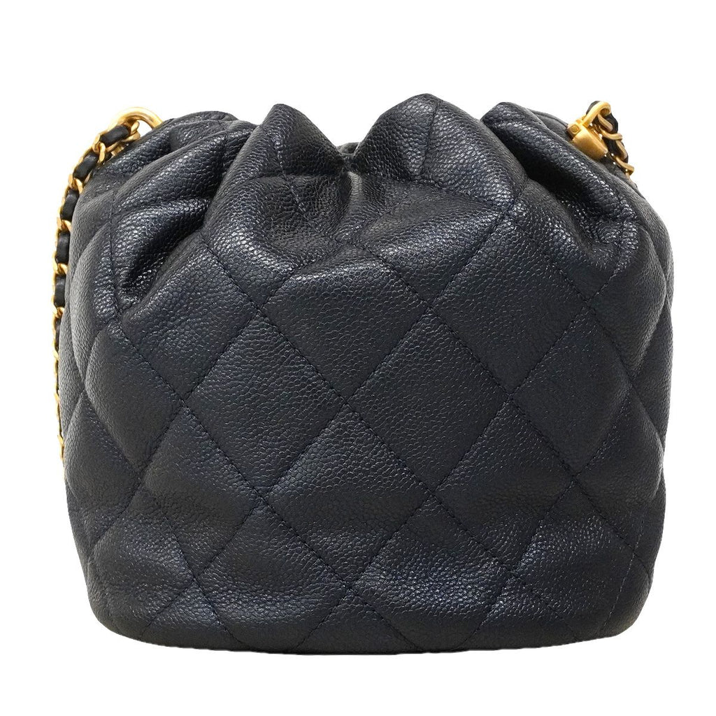 Chanel Handbag Quilted Caviar Leather Navy Gold 2-Way Bag — view 3