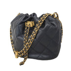 Chanel Handbag Quilted Caviar Leather Navy Gold 2-Way Bag