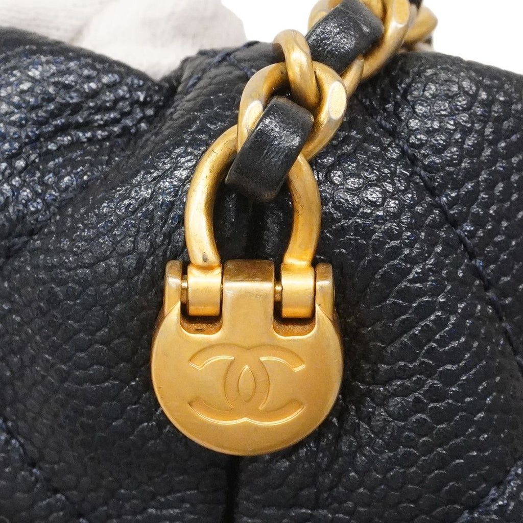 Chanel Handbag Quilted Caviar Leather Navy Gold 2-Way Bag — view 8