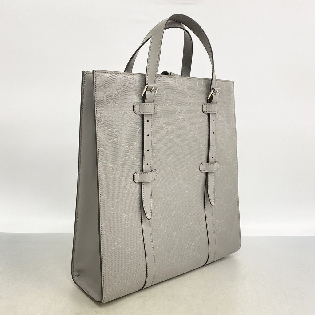 Gucci Tote Bag GG Embossed Leather Gray Silver — view 2