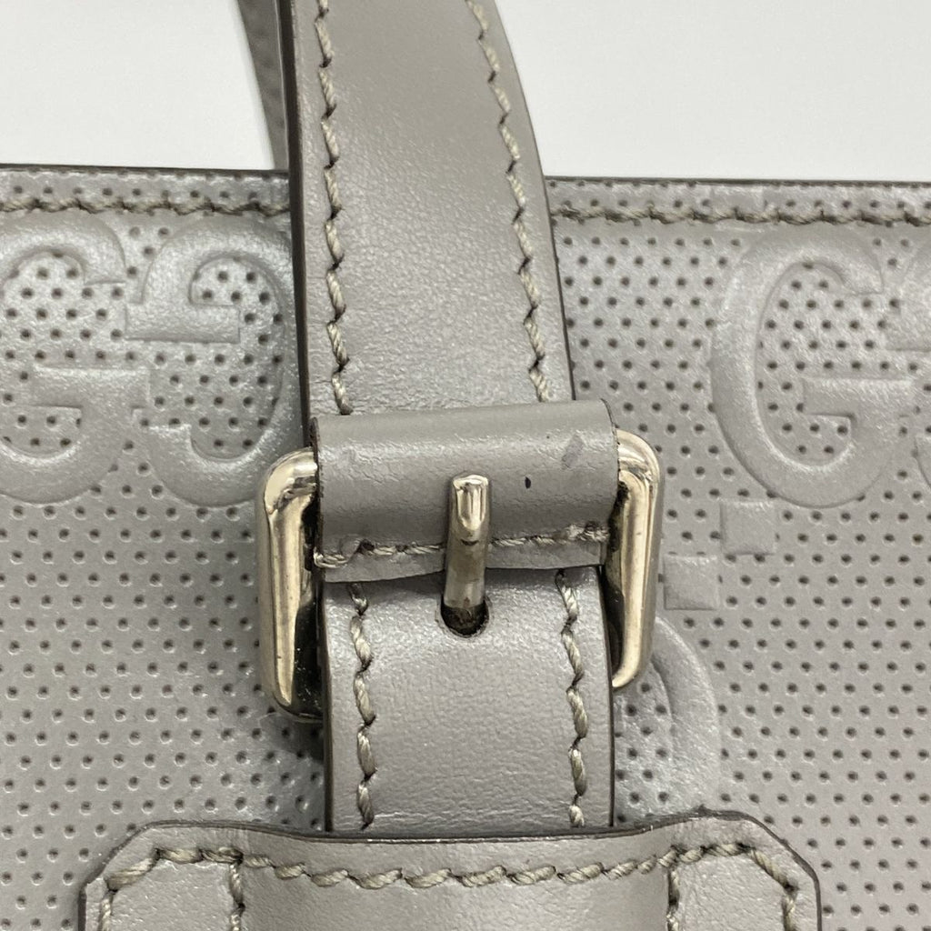 Gucci Tote Bag GG Embossed Leather Gray Silver — view 8