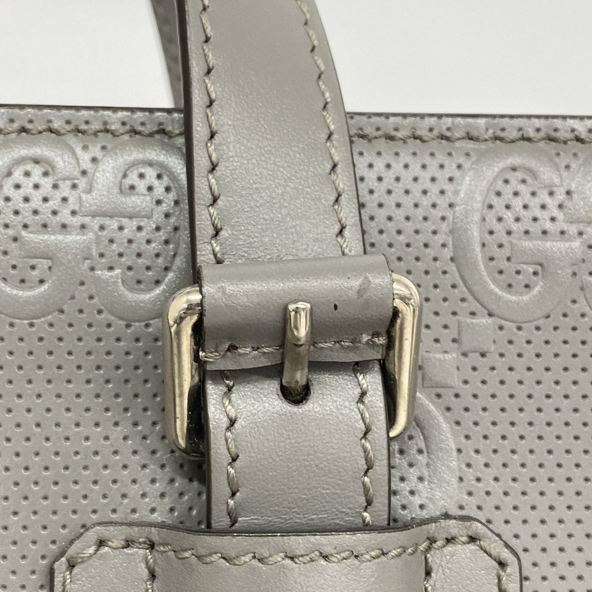 Gucci Tote Bag GG Embossed Leather Gray Silver — view 8