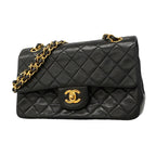 Chanel Shoulder Bag Quilted Lambskin Black Gold
