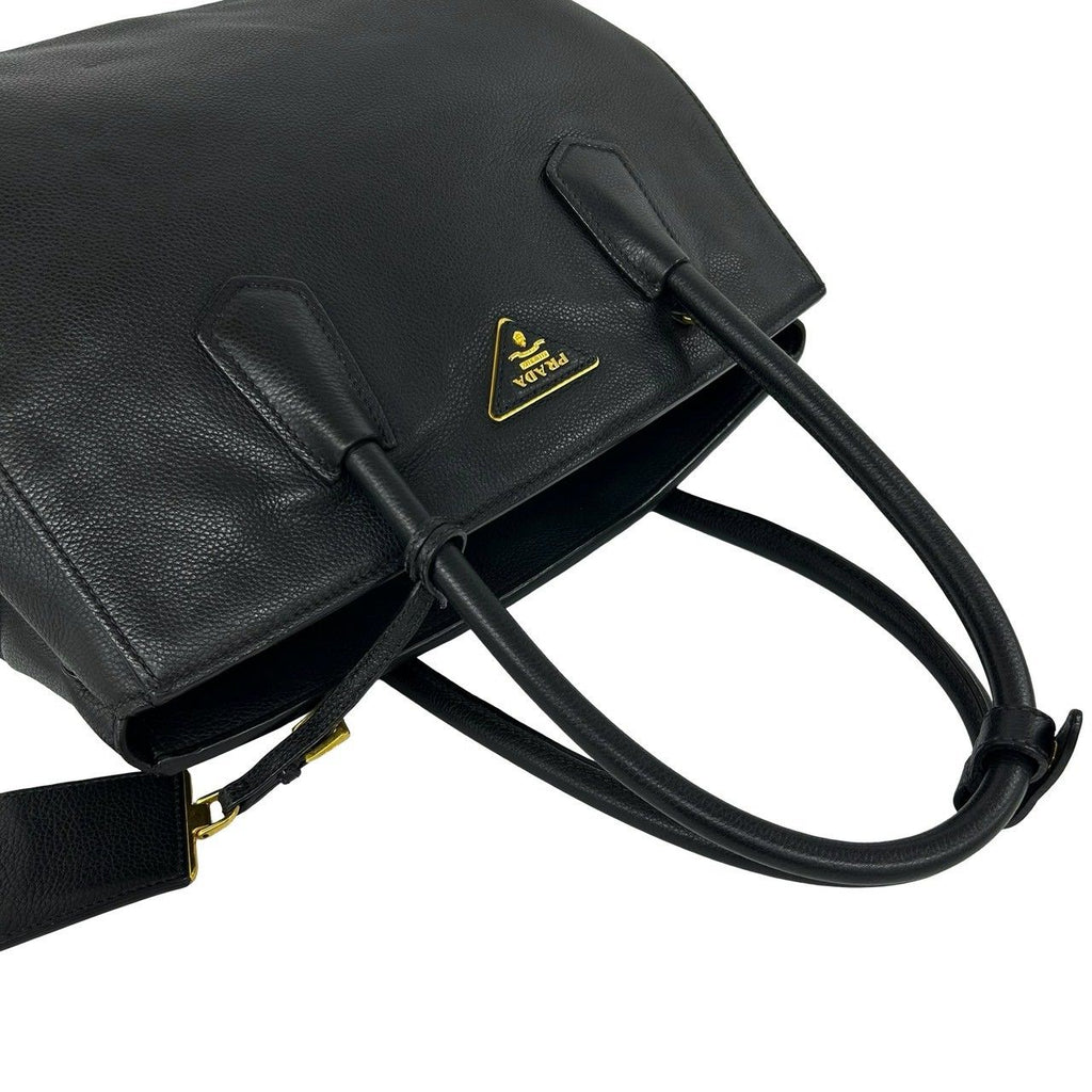 Prada Triangle Logo Leather 2-Way Shoulder Bag Tote Black — view 4