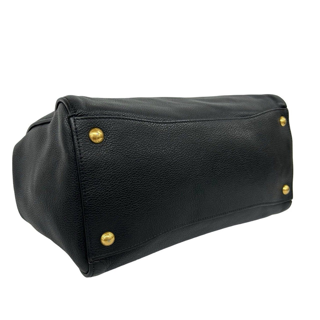 Prada Triangle Logo Leather 2-Way Shoulder Bag Tote Black — view 7