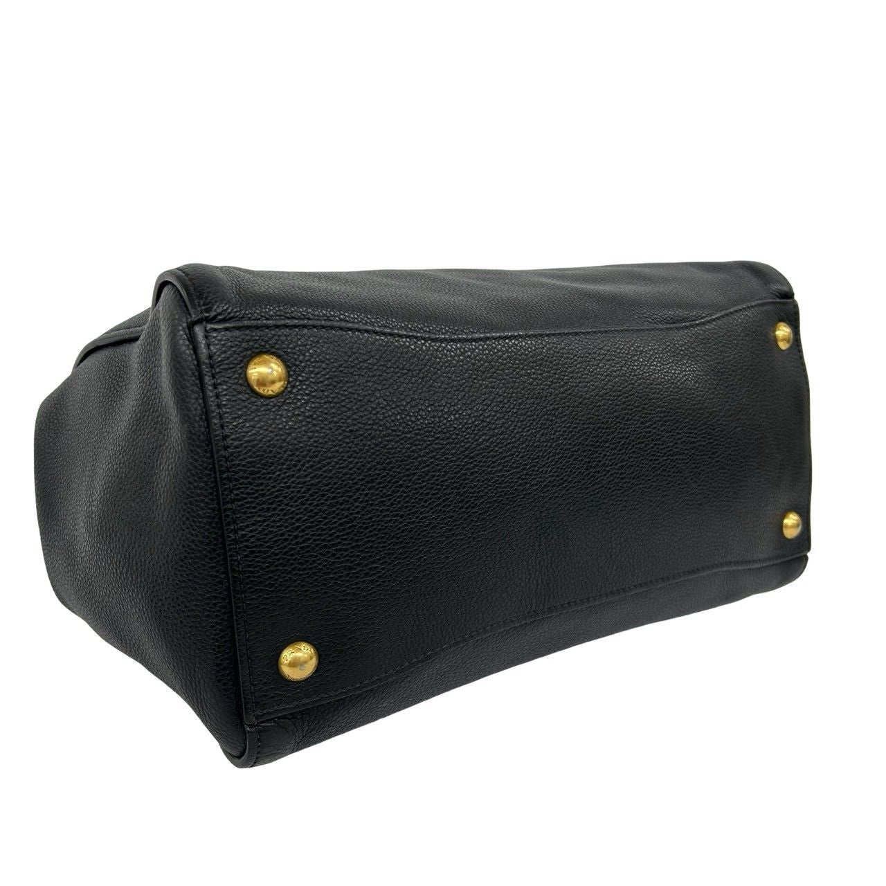 Prada Triangle Logo Leather 2-Way Shoulder Bag Tote Black — view 7