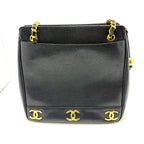 Chanel Triple Coco Chain Shoulder Tote Bag Black Caviar