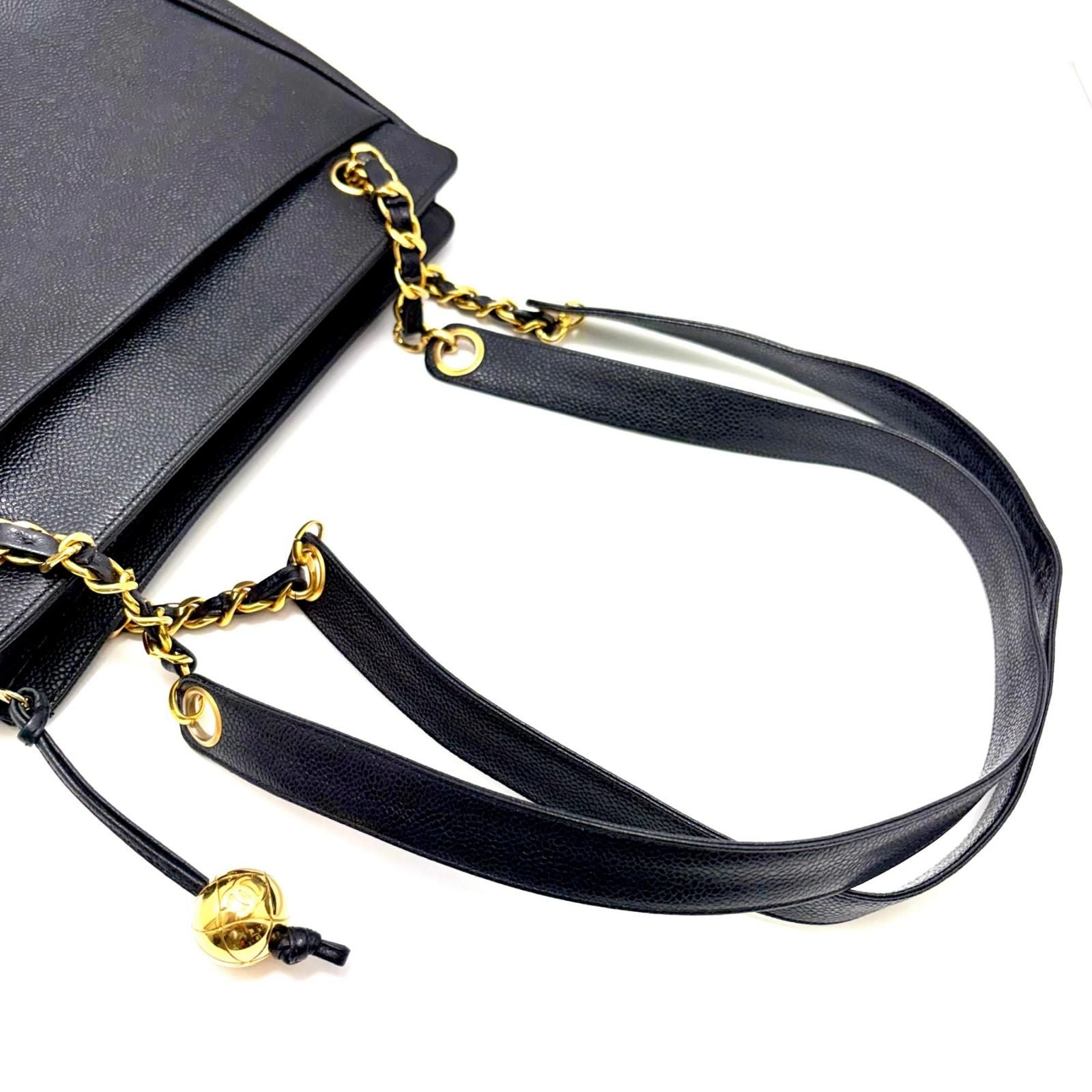 Chanel Triple Coco Chain Shoulder Tote Bag Black Caviar — view 8