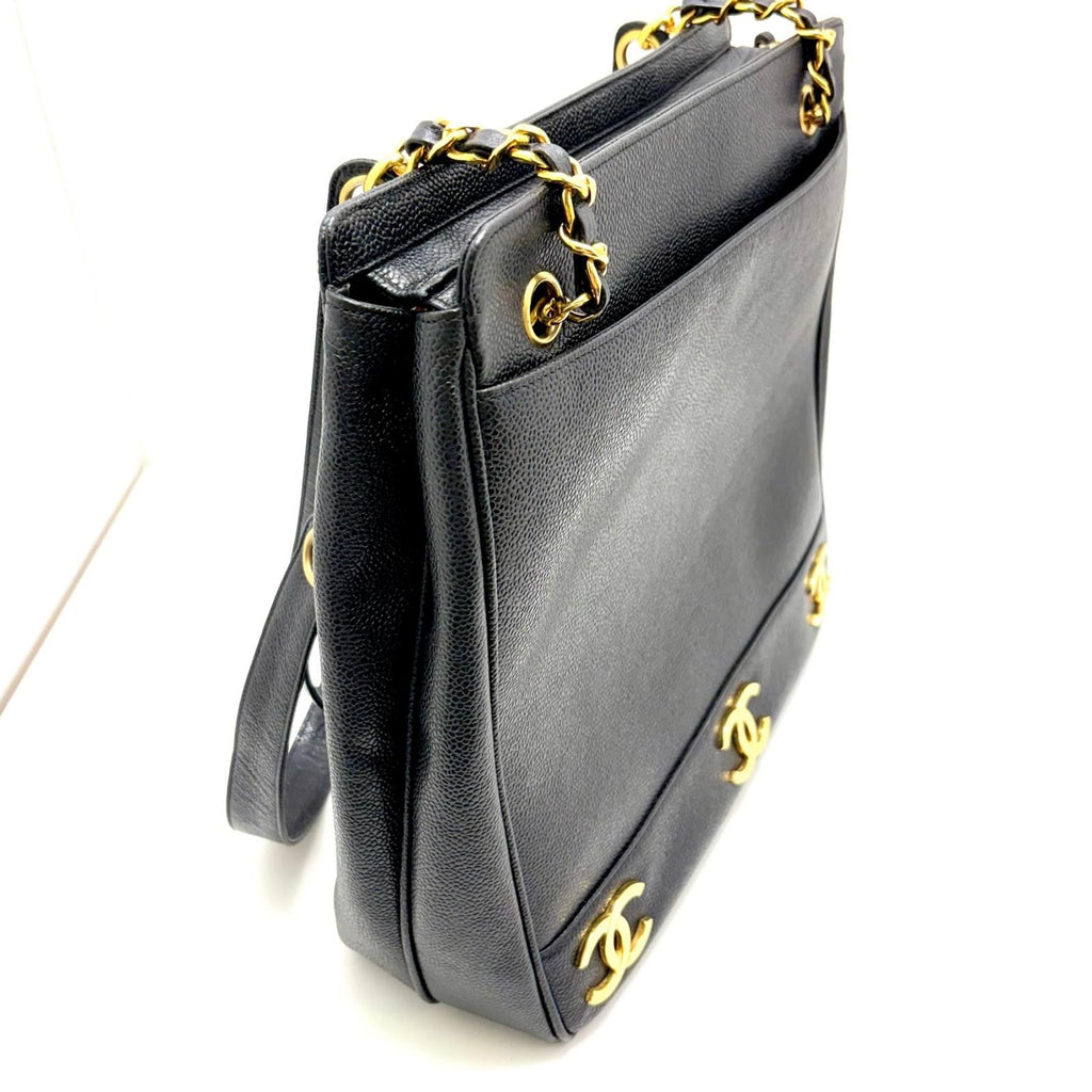 Chanel Triple Coco Chain Shoulder Tote Bag Black Caviar — view 2