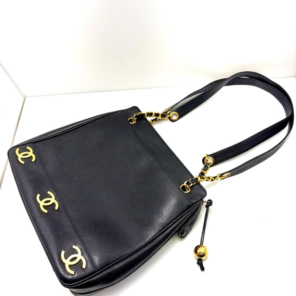 Chanel Triple Coco Chain Shoulder Tote Bag Black Caviar — view 7