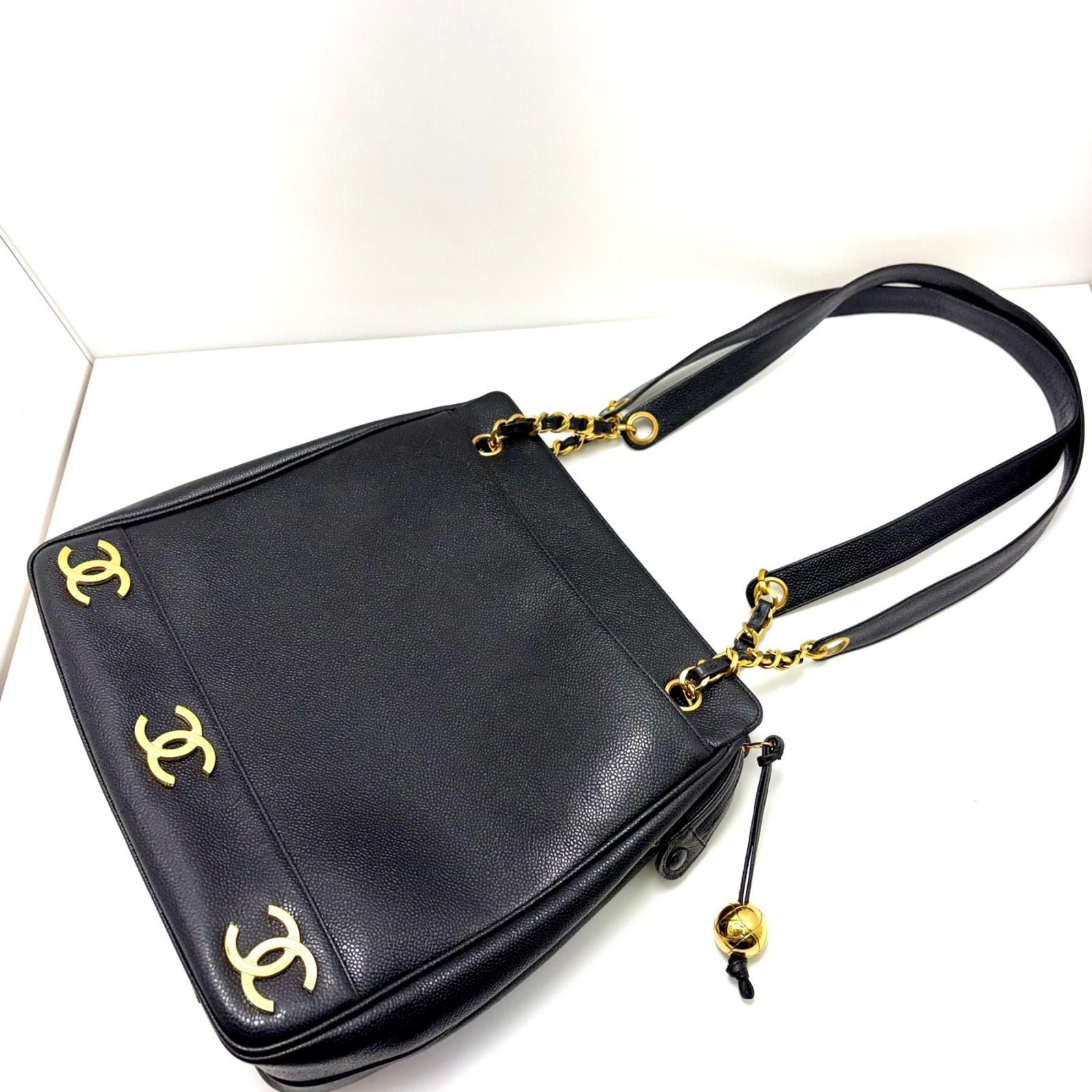 Chanel Triple Coco Chain Shoulder Tote Bag Black Caviar — view 7