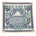 Hermes Carre 90 Scarf Kelly en Perles White Blue Silk