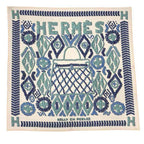 Hermes Carre 90 Scarf Kelly en Perles White Blue Silk