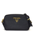 Prada Shoulder Bag Chain Black Saffiano Leather Gold