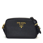 Prada Shoulder Bag Chain Black Saffiano Leather Gold