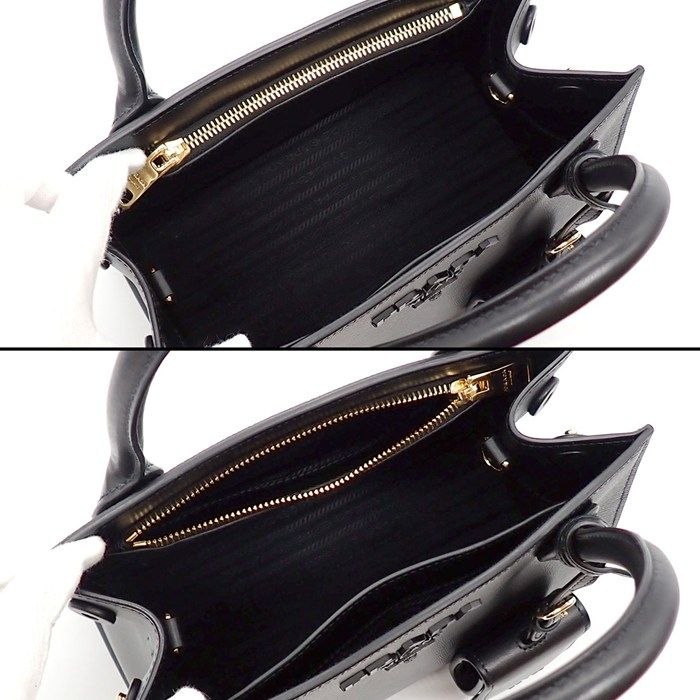 Prada Shoulder Bag Monochrome Small Nero Saffiano Cuir Leather Gold — view 5