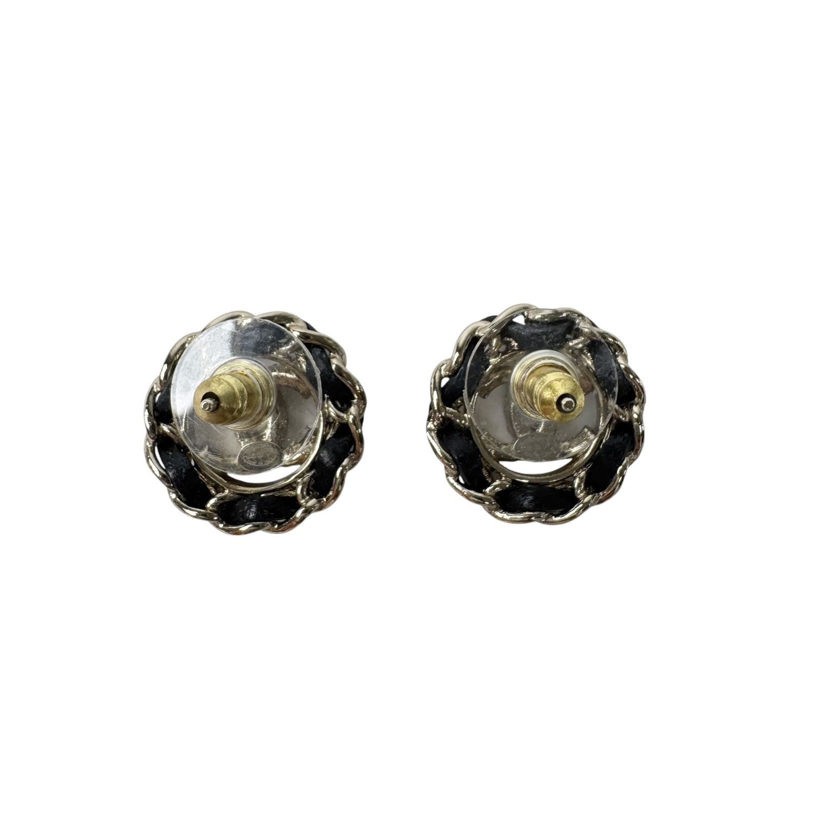 Chanel CC Logo Rhinestone Leather Chain Earrings — view 2