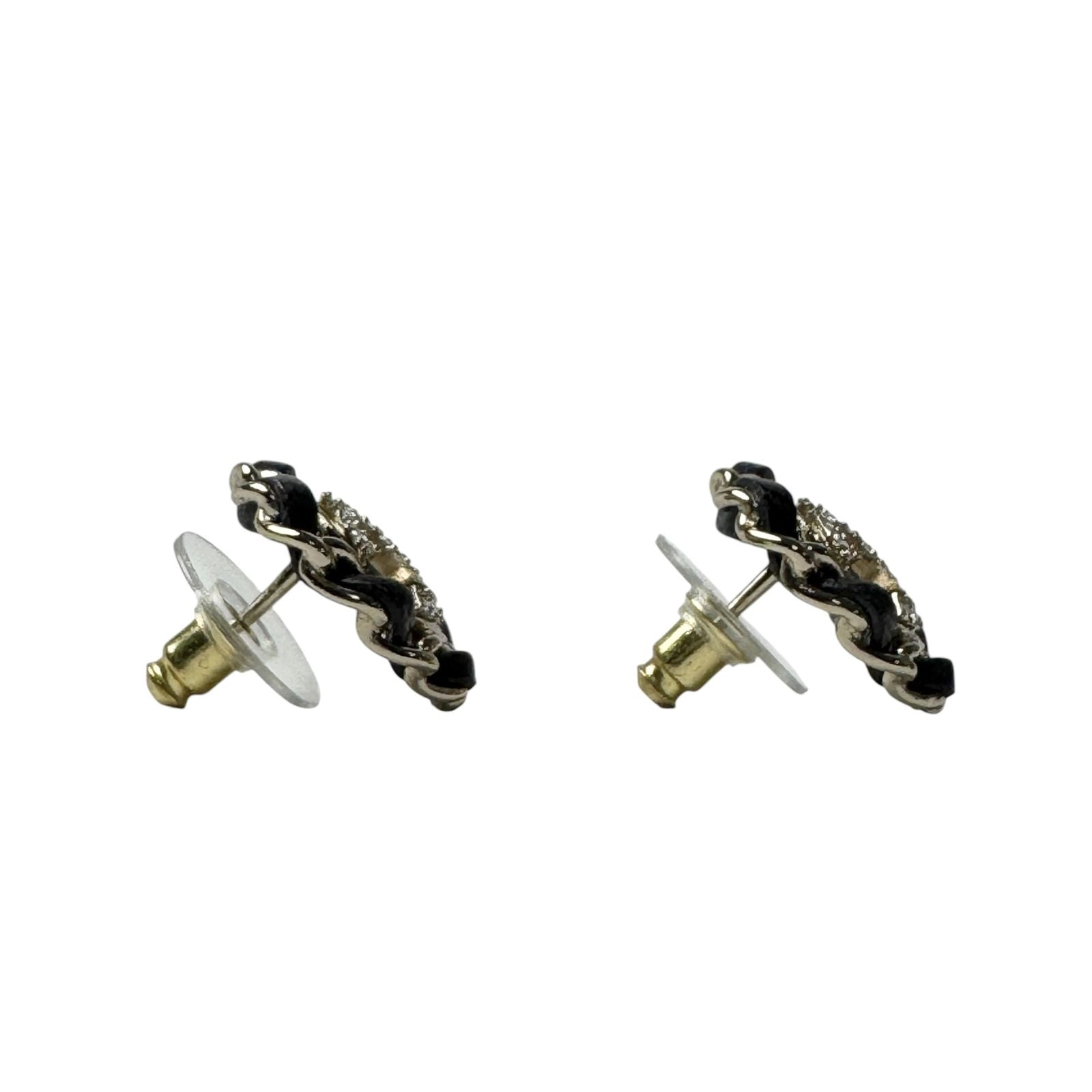 Chanel CC Logo Rhinestone Leather Chain Earrings — view 5
