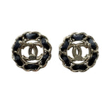 Chanel CC Logo Rhinestone Leather Chain Earrings — view 3