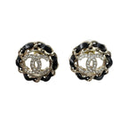 Chanel CC Logo Rhinestone Leather Chain Earrings