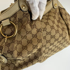 Gucci Sukey Beige Ivory Gold GG Canvas Leather Tote Bag — view 5