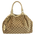 Gucci Sukey Beige Ivory Gold GG Canvas Leather Tote Bag