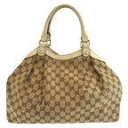 Gucci Sukey Beige Ivory Gold GG Canvas Leather Tote Bag — view 2
