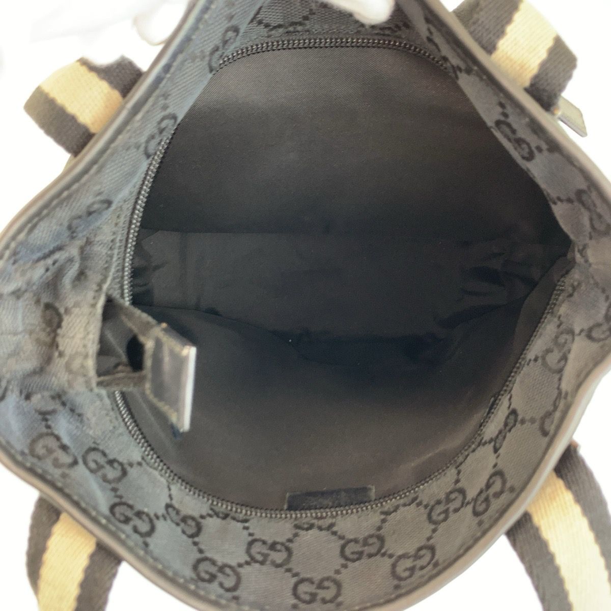 Gucci Sherry Line Black GG Canvas Leather Tote Bag — view 8