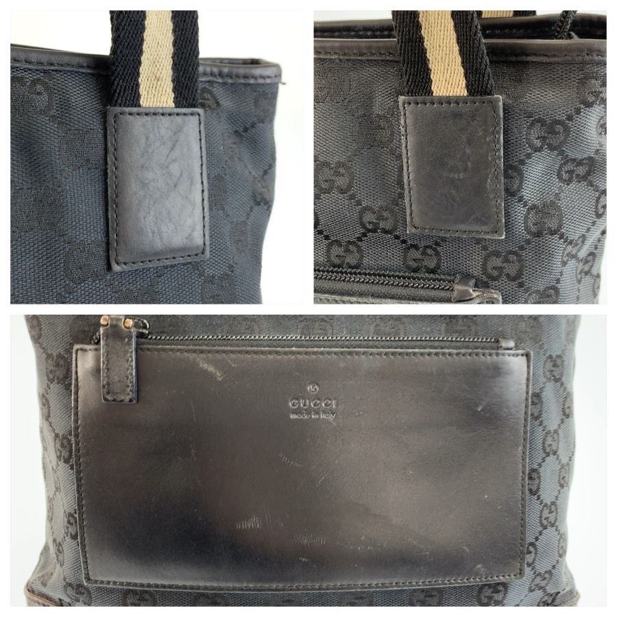 Gucci Sherry Line Black GG Canvas Leather Tote Bag — view 5
