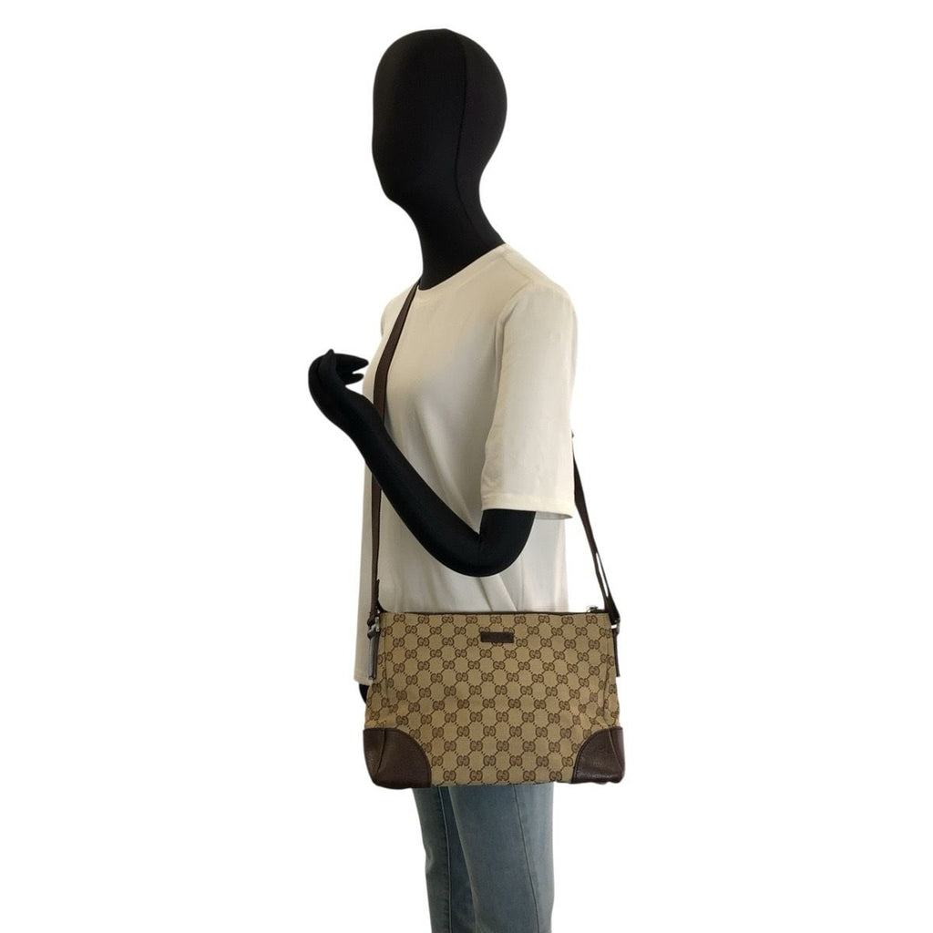 Gucci Beige Brown Silver GG Canvas Leather Shoulder Bag — view 7