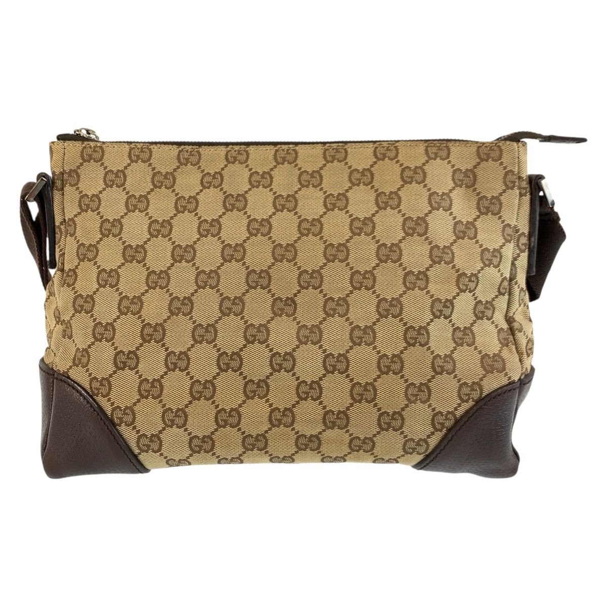 Gucci Beige Brown Silver GG Canvas Leather Shoulder Bag — view 2