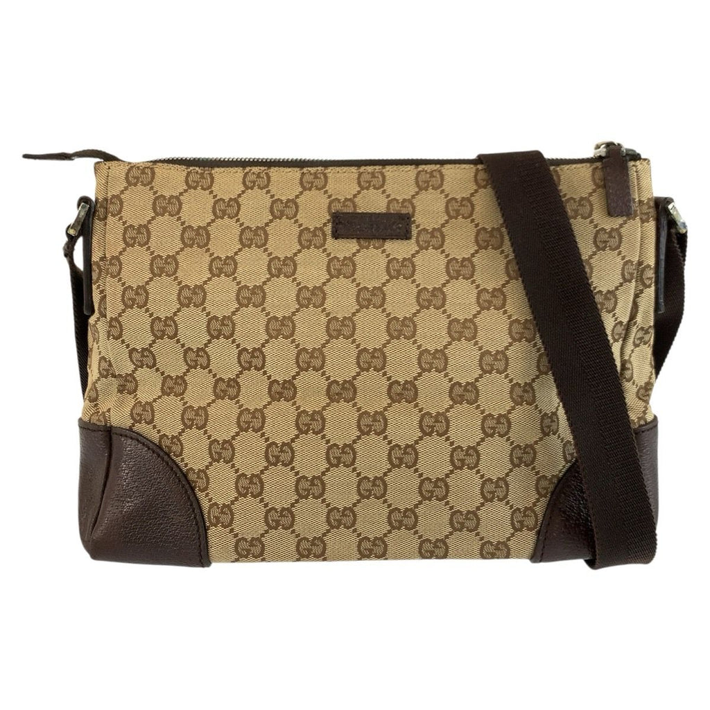 Gucci Beige Brown Silver GG Canvas Leather Shoulder Bag