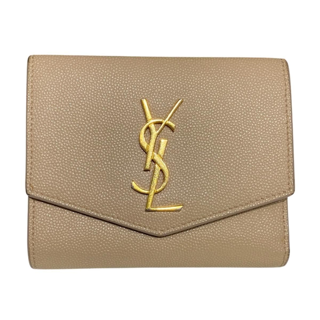 Saint Laurent Wallet Uptown Compact Leather Beige