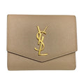 Saint Laurent Wallet Uptown Compact Leather Beige