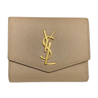 Saint Laurent Wallet Uptown Compact Leather Beige