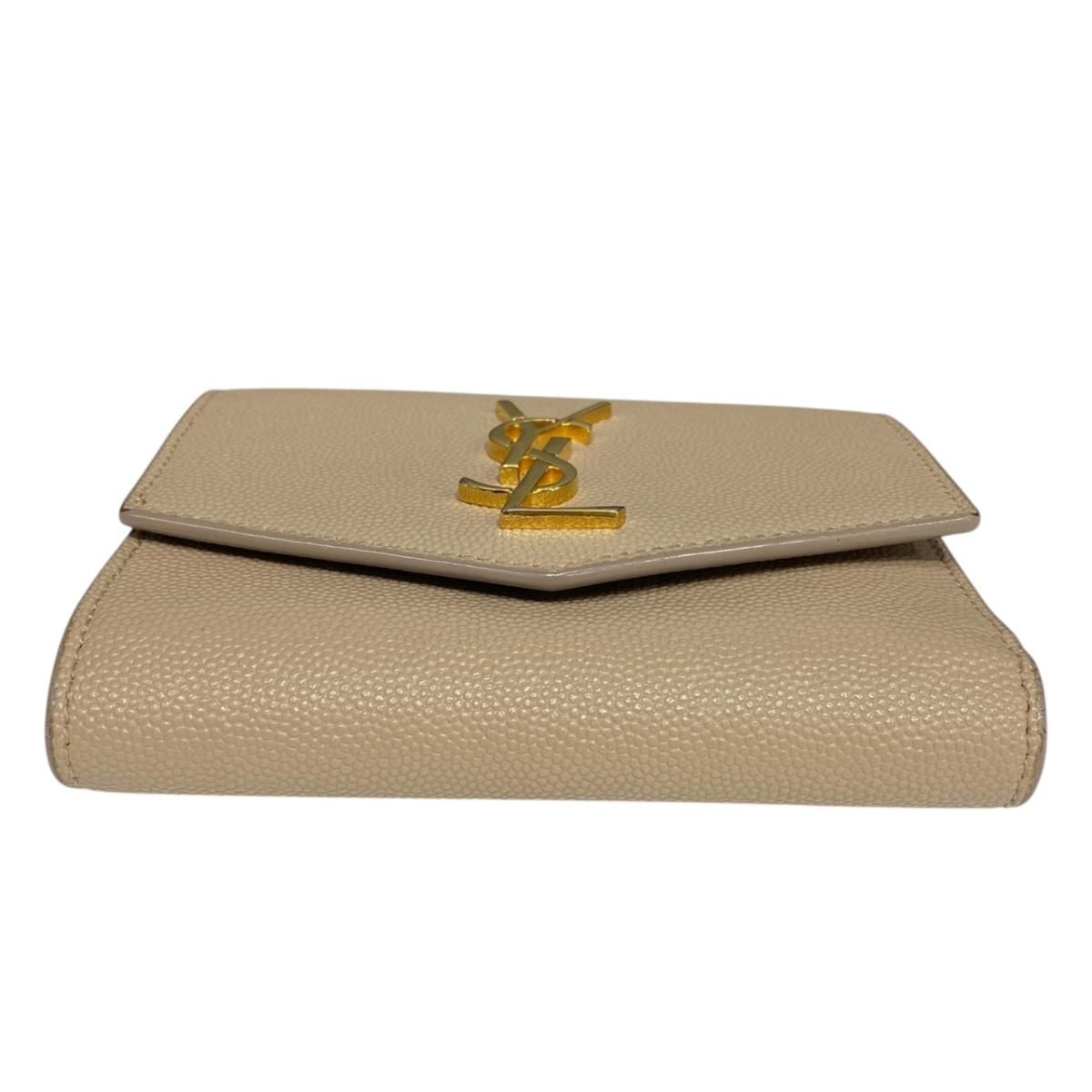 Saint Laurent Wallet Uptown Compact Leather Beige — view 6
