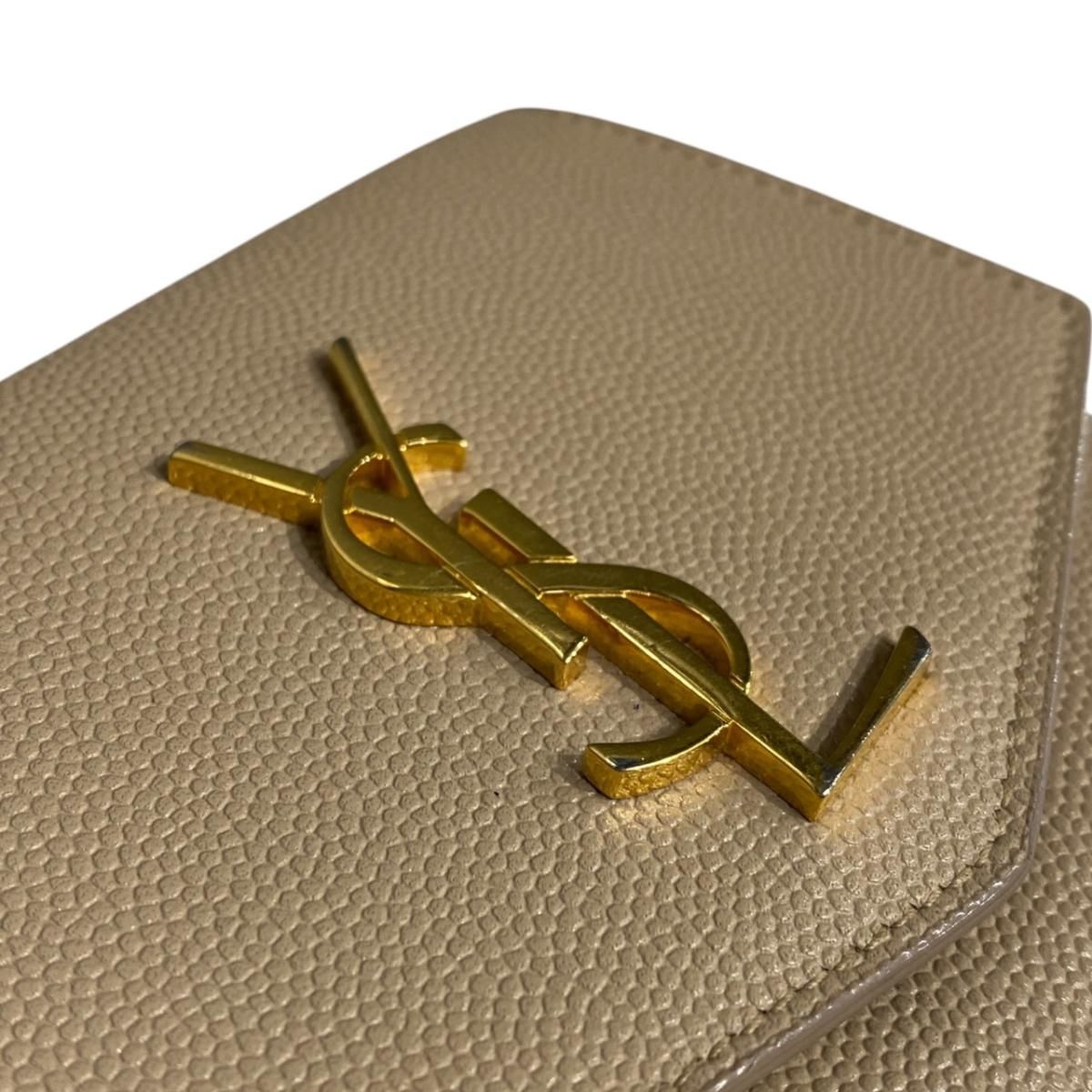 Saint Laurent Wallet Uptown Compact Leather Beige — view 7