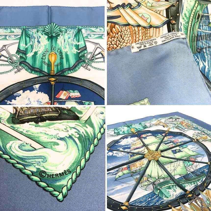 Hermes Scarf Carre 90 Vive le Vent Blow the Wind Blue Silk — view 3