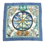 Hermes Scarf Carre 90 Vive le Vent Blow the Wind Blue Silk
