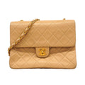 Chanel Shoulder Bag Quilted Lambskin Beige Gold