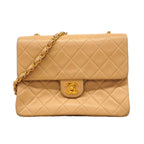 Chanel Shoulder Bag Quilted Lambskin Beige Gold