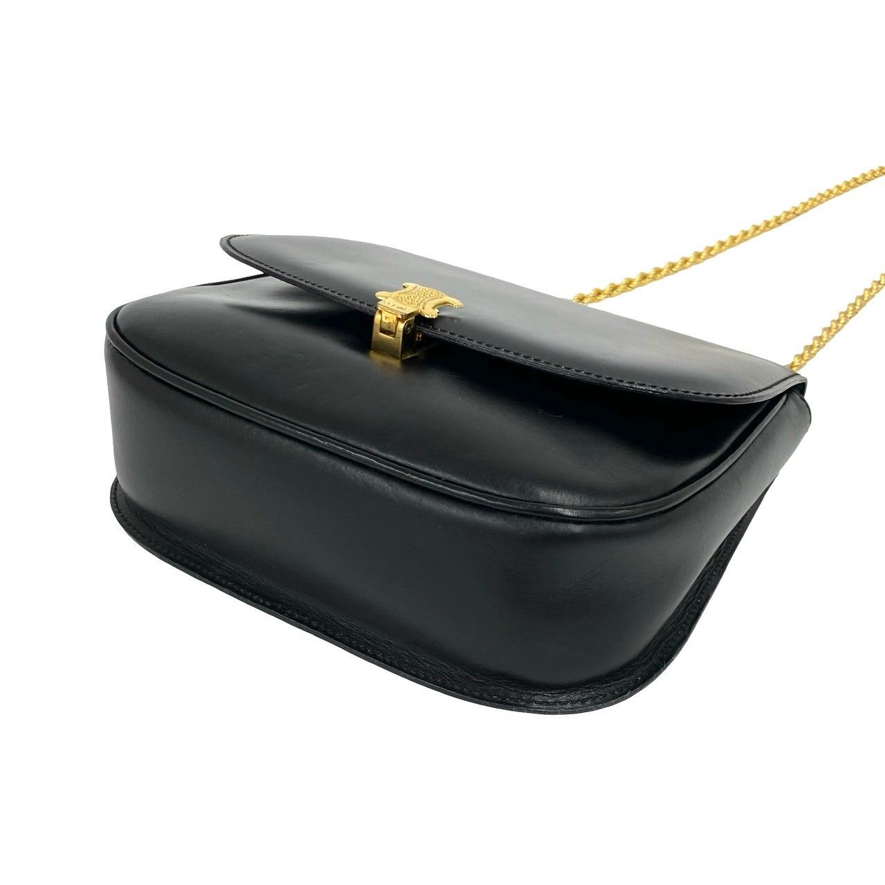 Celine Triomphe Logo Leather Chain Shoulder Bag Pochette Crossbody Black — view 8