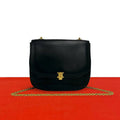 Celine Triomphe Logo Leather Chain Shoulder Bag Pochette Crossbody Black